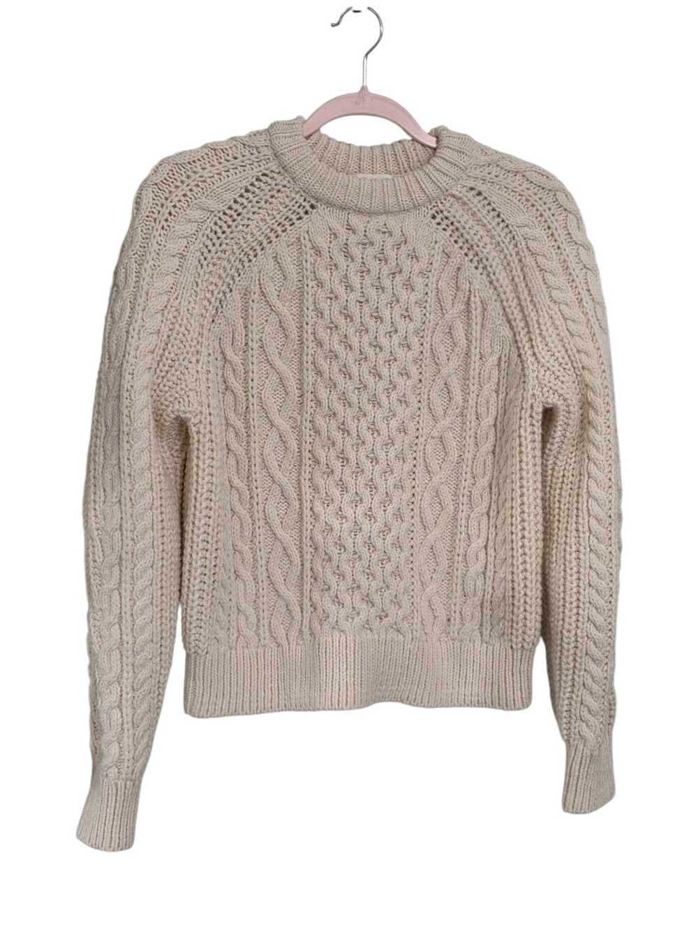 H&M Ivory Chunky Cable Knit Fisherman Oversized Sweater XS Old Money Thick Cozy